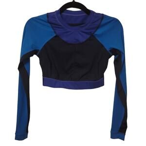 Joy Lab Blue Black Long Sleeve Crop Athletic Workout Top Extra Small